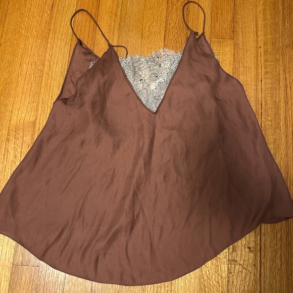 Free People Deep V Bandeau Top satin lace cami tank Copper rust cream bralette - Picture 1 of 12